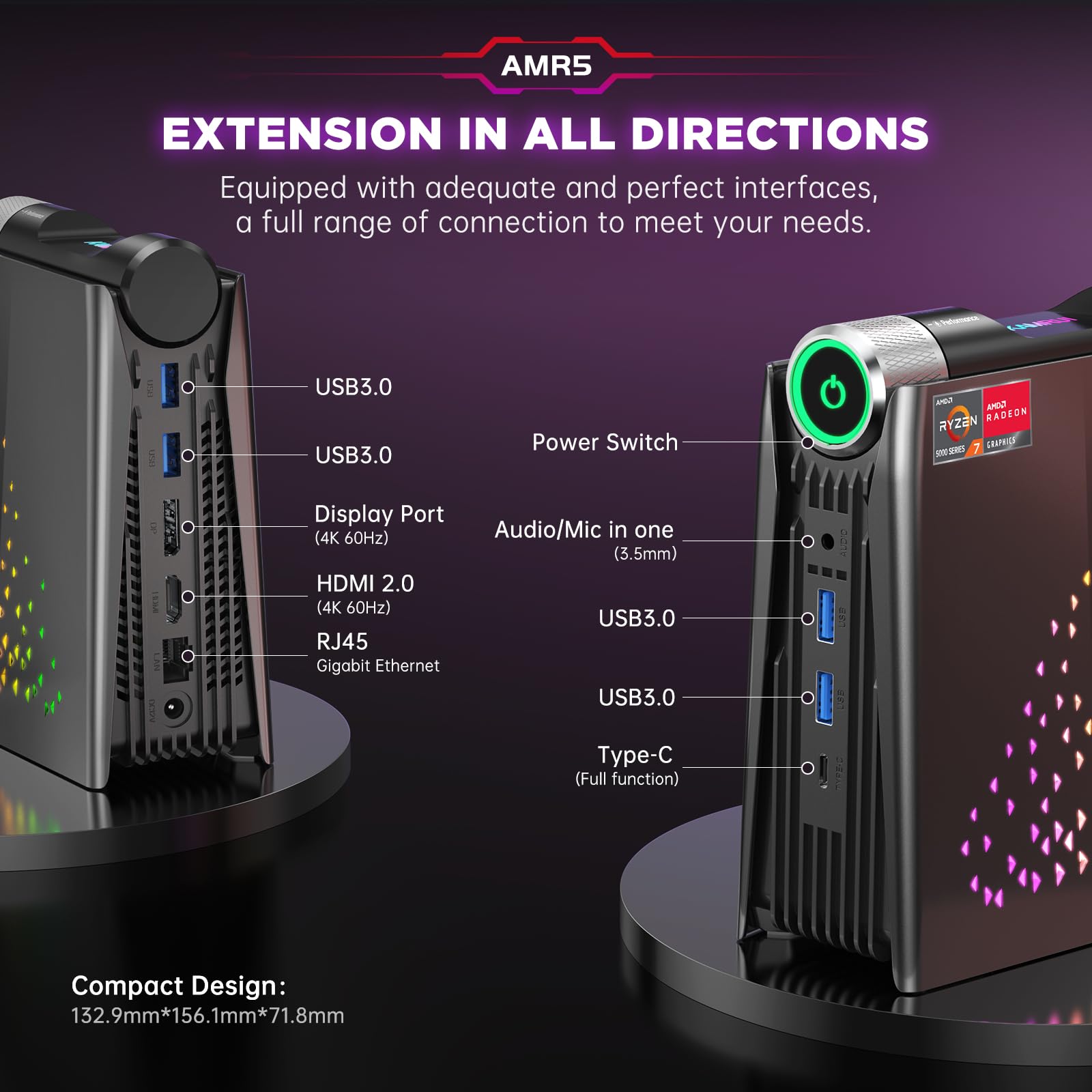 Mini PC KAMRUI para jogos, AMD Ryzen 7 5700U (até 4,3 Ghz), 16 GB RAM,